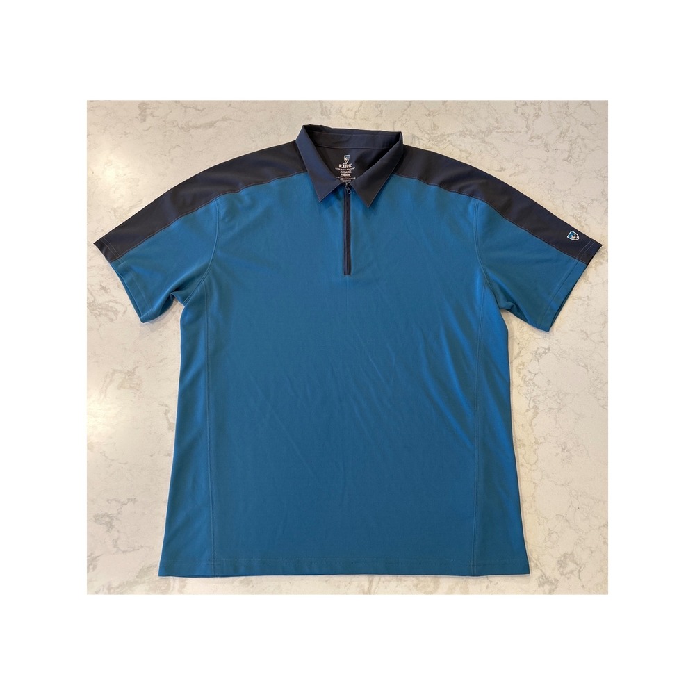 KUHL Shadow Polo Shirt Mens XXL Blue Gray Quarter Zip Short Sleeve Gorpcore